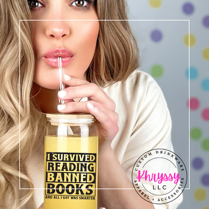 I Survived Reading Banned Books 16oz Libbey Glass with Straw