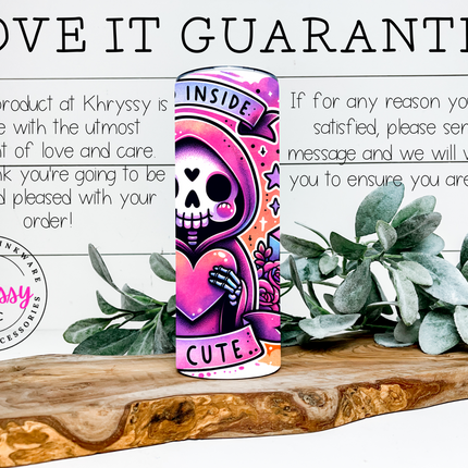 Dead Inside But Cute 20oz Skinny Tumbler with Straw ⎸ Grim Reaper Pastel Goth Cup ⎸ Halloween Kawaii Gift ⎸ Spooky Cute Drinkware