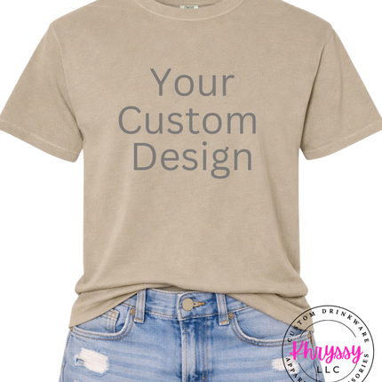 Khaki personalized Comfort Colors tee made with your unique design