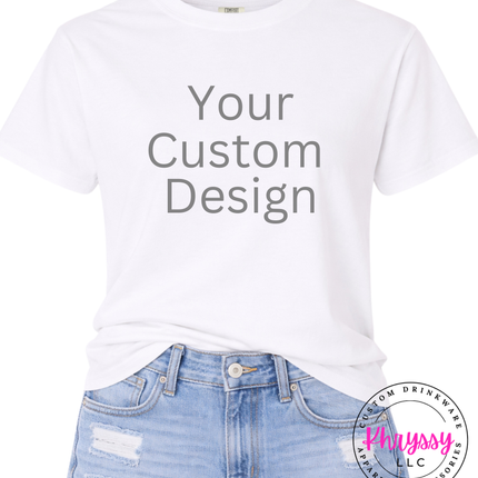 White personalized Comfort Colors tee made with your unique design
