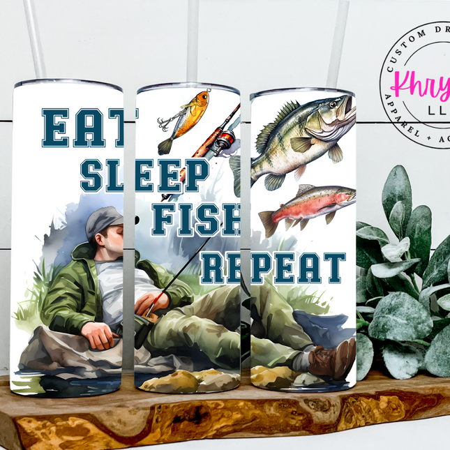 Eat Sleep Fish Repeat 20oz Tumbler with Straw
