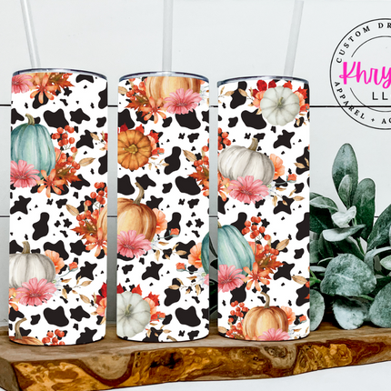 Cow Print Fall Pumpkin 20oz Tumbler with Straw