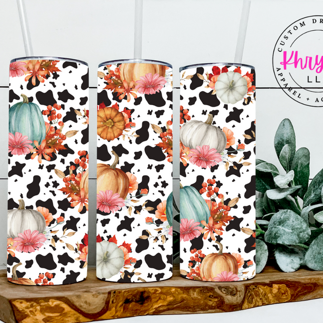 Cow Print Fall Pumpkin 20oz Tumbler with Straw