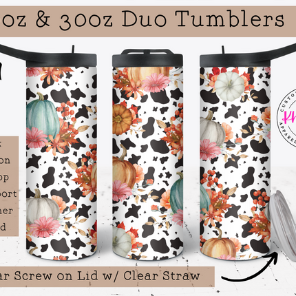 Cow Print Fall Pumpkin 20oz Tumbler with Straw