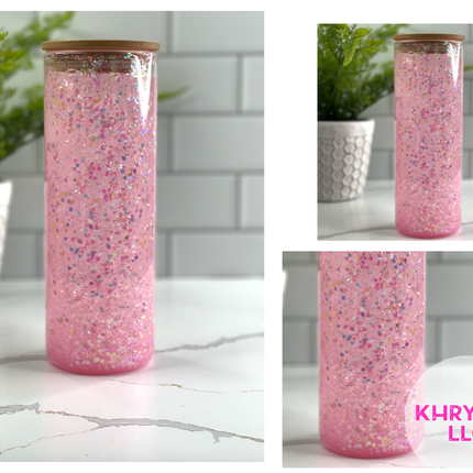 20oz Glitter Snow Globe Tall Libbey Glass Can with Straw