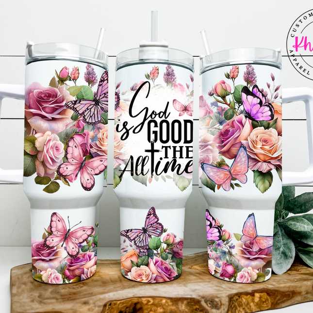 God is Good All the Time 40oz Tumbler with Metal Straw