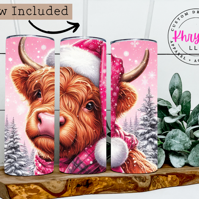 Pink Highland Cow 20oz Tumbler with Straw
