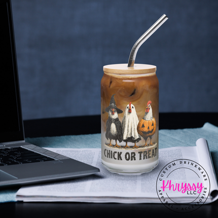 Chick or Treat 16oz Libbey Glass with Straw