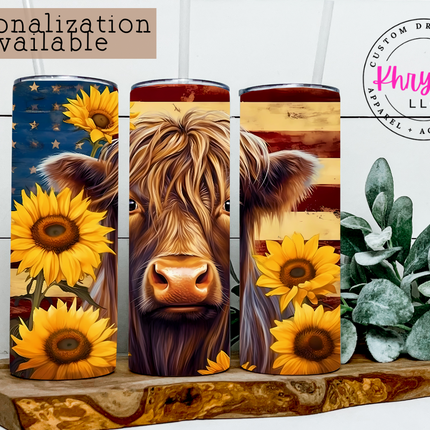 Highland Cow and Sunflowers 20oz Tumbler with Straw