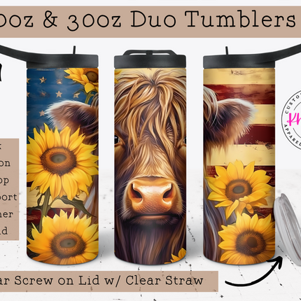 Highland Cow and Sunflowers 20oz Tumbler with Straw