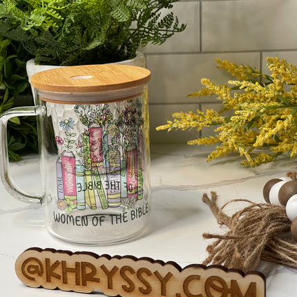 17oz Women of the Bible Clear Glass Coffee Mug with Straw