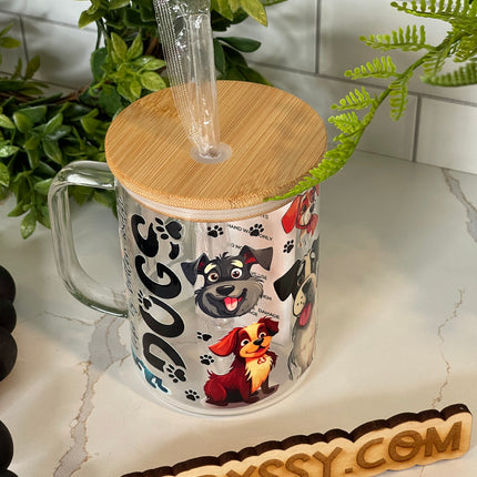 Pawsitively Wonderful: Life is Better with Dogs 17oz Clear Glass Coffee Mug with Straw