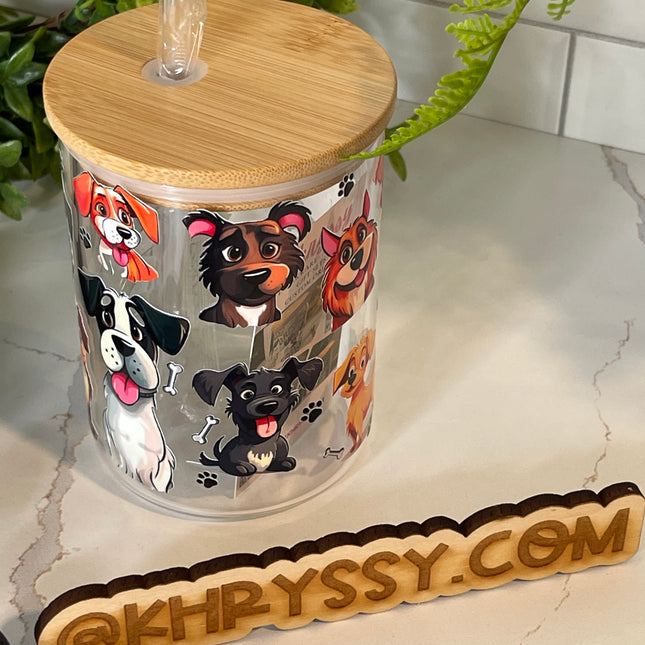 Pawsitively Wonderful: Life is Better with Dogs 17oz Clear Glass Coffee Mug with Straw