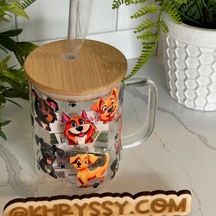Pawsitively Wonderful: Life is Better with Dogs 17oz Clear Glass Coffee Mug with Straw