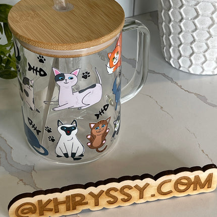 Life is Purrfect with Cats: 17oz Clear Glass Coffee Mug with Straw