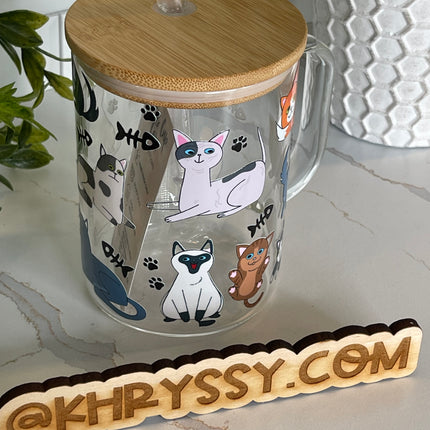 Life is Purrfect with Cats: 17oz Clear Glass Coffee Mug with Straw