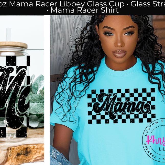 16oz Mama Checkered Libbey Glass & Shirt Gift Set