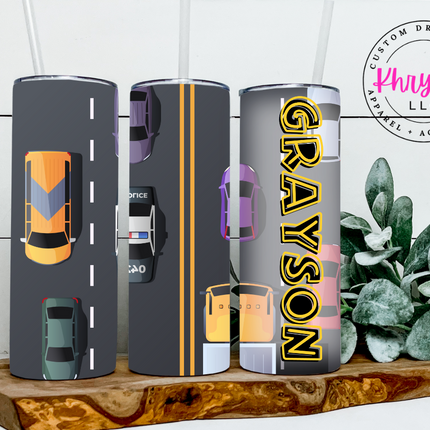 Wheels of Fun Personalized 12oz or 20oz Tumbler with Straw