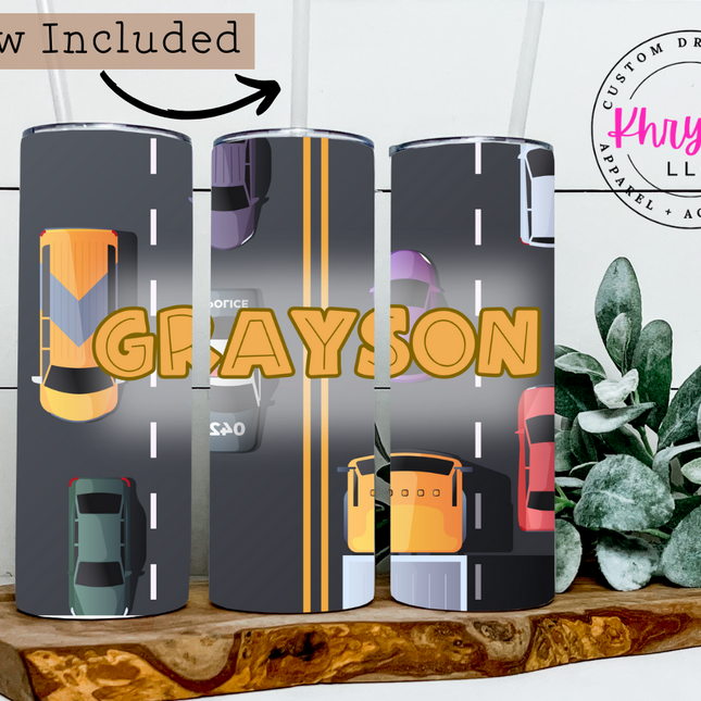 Wheels of Fun Personalized 12oz or 20oz Tumbler with Straw