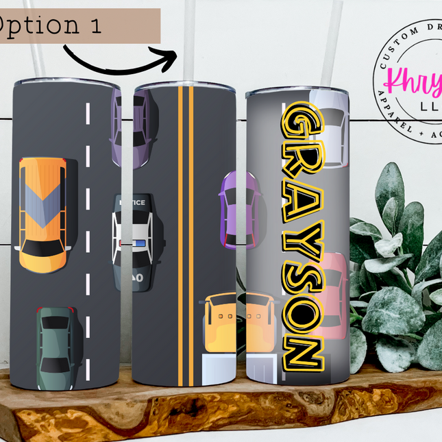 Wheels of Fun Personalized 12oz or 20oz Tumbler with Straw