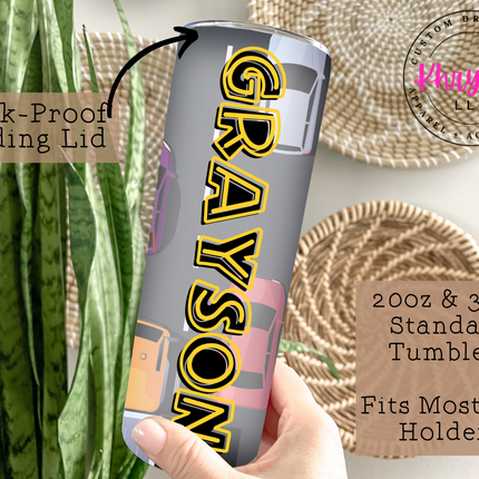 Wheels of Fun Personalized 12oz or 20oz Tumbler with Straw