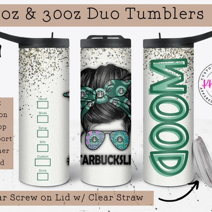 Coffee Theme Custom 20oz Tumbler with Straw