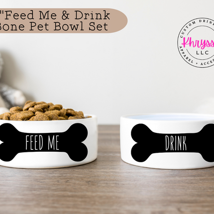 Feed Me & Drink Bone Pet Bowl Set