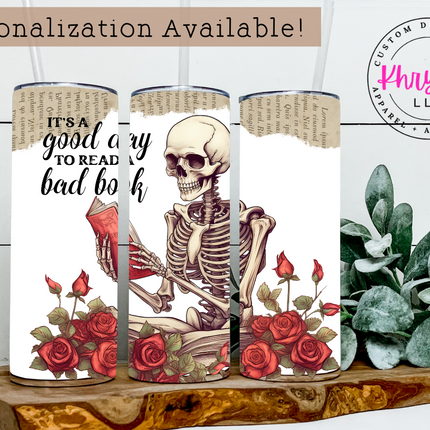 Roses & Pages Skeleton Reading 20oz Tumbler with Straw