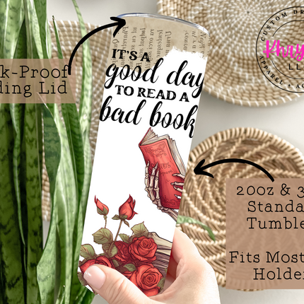 Roses & Pages Skeleton Reading 20oz Tumbler with Straw
