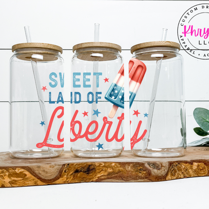 Sweet Land of Liberty 16oz Libbey Glass with Glass Straw