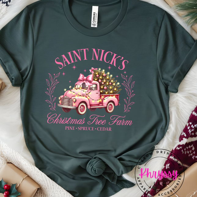 Saint Nick's Christmas Tree Farm T-Shirt | Festive Holiday Tee | Unisex Christmas Apparel