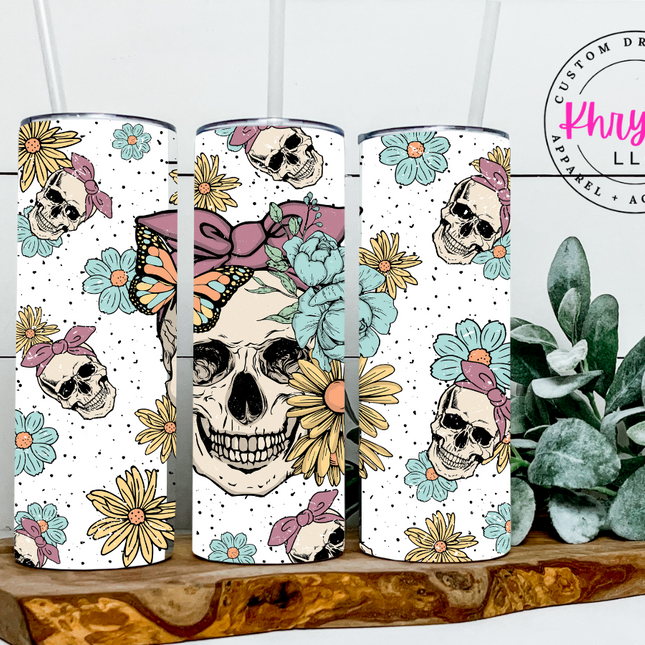 Skull and Butterfly 20oz Tumbler with Straw