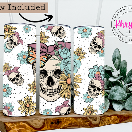 Skull and Butterfly 20oz Tumbler with Straw