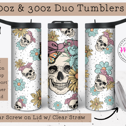 Skull and Butterfly 20oz Tumbler with Straw