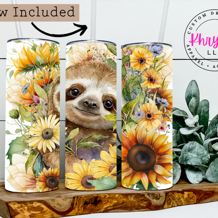 Cute Sloth Surrounded by Sunflowers 20oz Tumbler with Straw