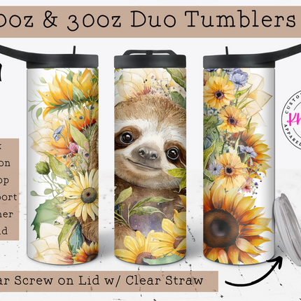 Cute Sloth Surrounded by Sunflowers 20oz Tumbler with Straw