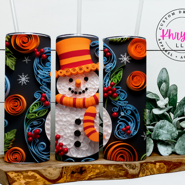 Snowman 3D 20oz Tumbler with Straw