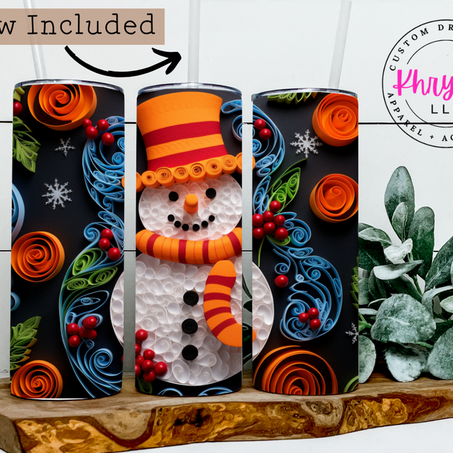 Snowman 3D 20oz Tumbler with Straw