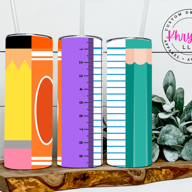School Supplies Personalized 20oz Tumbler with Straw