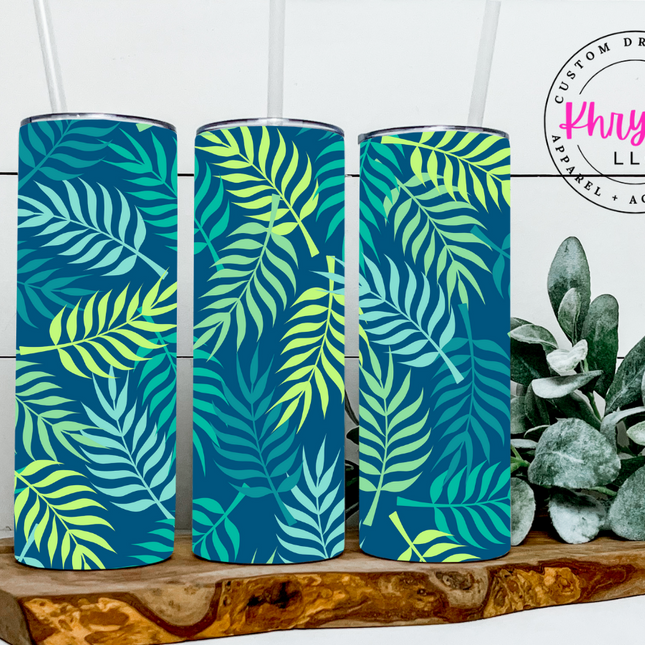 Tropical Leaves 20oz Summer Tumbler with Straw