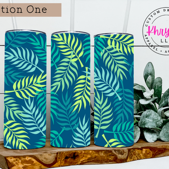 Tropical Leaves 20oz Summer Tumbler with Straw