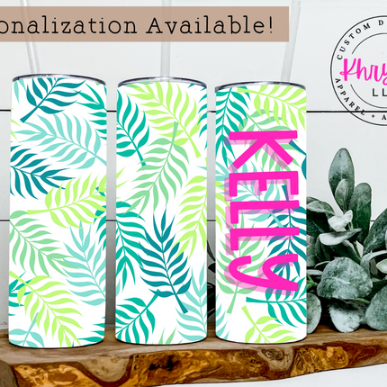 Tropical Leaves 20oz Summer Tumbler with Straw