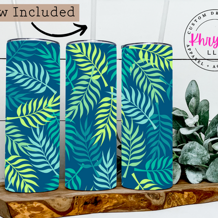 Tropical Leaves 20oz Summer Tumbler with Straw