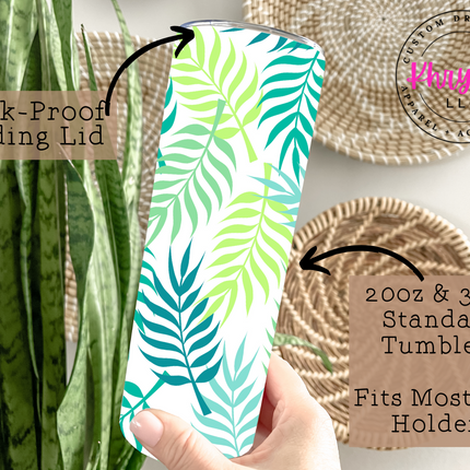 Tropical Leaves 20oz Summer Tumbler with Straw