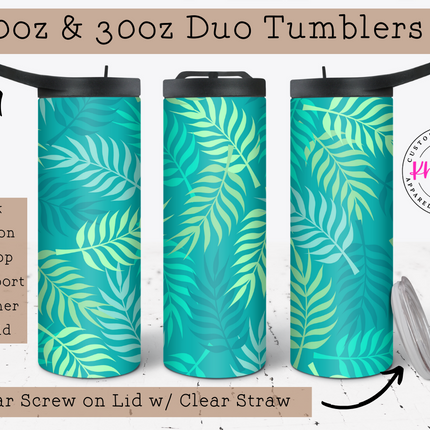 Tropical Leaves 20oz Summer Tumbler with Straw