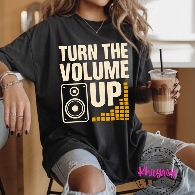Turn The Volume Up Sweatshirt | Motivational Graphic Crewneck | Unisex Fitness Apparel | Inspirational Streetwear | Black White Music Lover Top