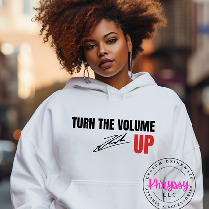 Turn The Volume Up Sweatshirt | Motivational Graphic Crewneck | Unisex Fitness Apparel | Inspirational Streetwear | Black White Music Lover Top