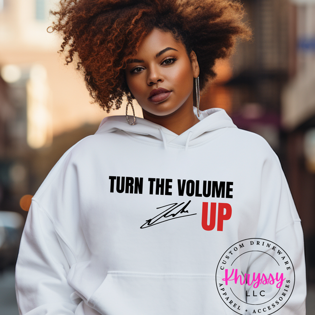 Turn The Volume Up Sweatshirt | Motivational Graphic Crewneck | Unisex Fitness Apparel | Inspirational Streetwear | Black White Music Lover Top
