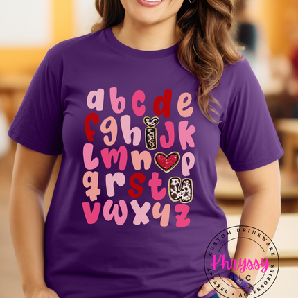 I Heart U Alphabet Sweatshirt - Valentine's Day Shirt - Pink Red Letter Graphic Crewneck