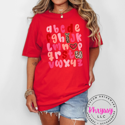 I Heart U Alphabet Sweatshirt - Valentine's Day Shirt - Pink Red Letter Graphic Crewneck